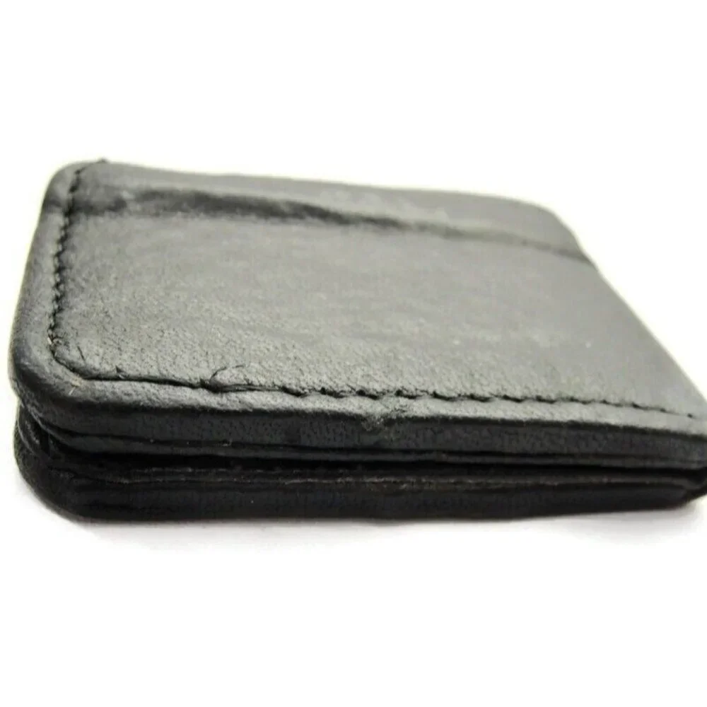 Black Leather Magnetic Money Clip Wallet Credit Card Cash ID Holder